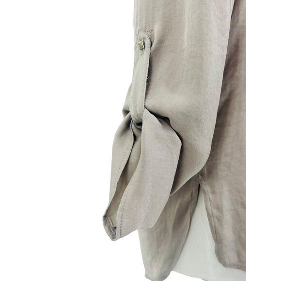 Zara Basic Gray Rolled Sleeves Pyramid Studded Shoulder Blouse - Picture 11 of 15